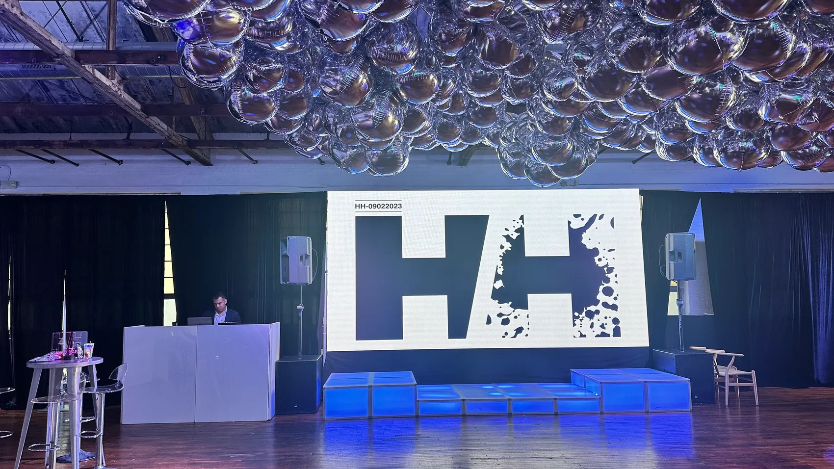 Bar Mitzvah stage with a custom monogram light
